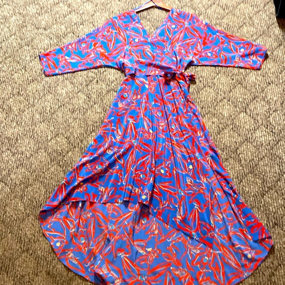 NWOT DVF Silk Dress M Long Sleeve Asymmetric Hem Elsden Wrap Maxi Tie High Low - Picture 3 of 5